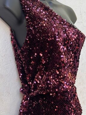 Deep Merlot Sequin Evening Gown.